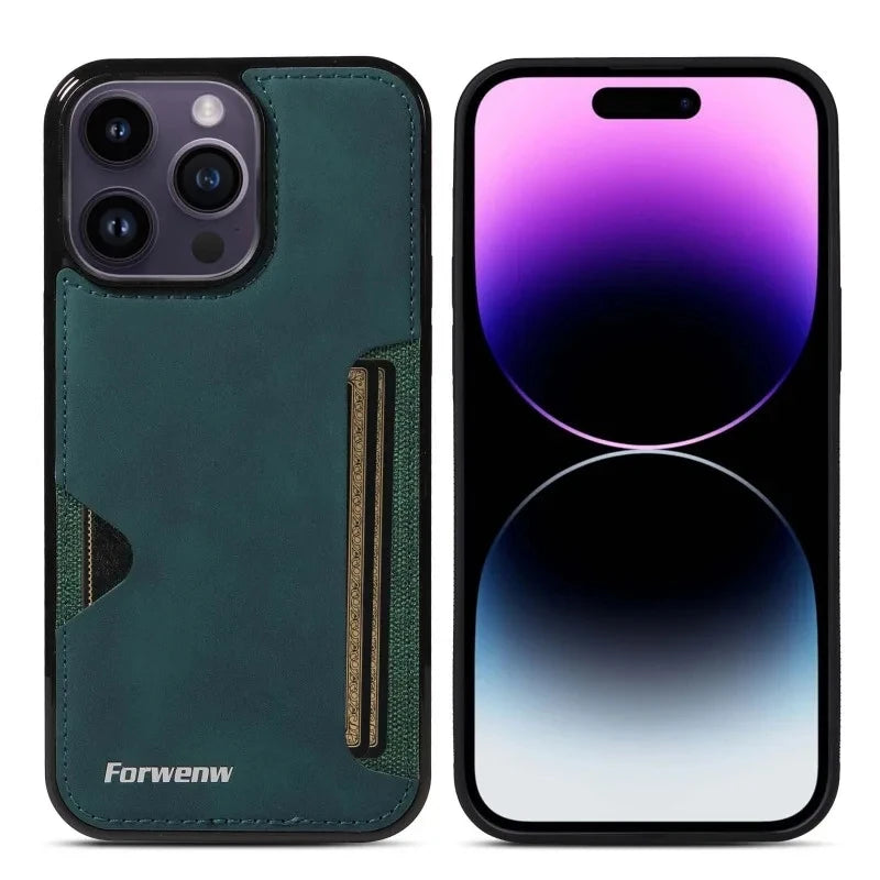 Retro Card Holder Phone Case for iPhone 17 16 15 14 13 12 11 Pro Max 16E Air XS XR SE 7 8 Plus Busines Wallet PU Leather Cover