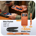 With Card Holder Sliding Camera Cover And Stand For iPhone 17 Pro/17 Pro Max Phone Case, Anti-Fall PC+TPU Wallet Case-Orange