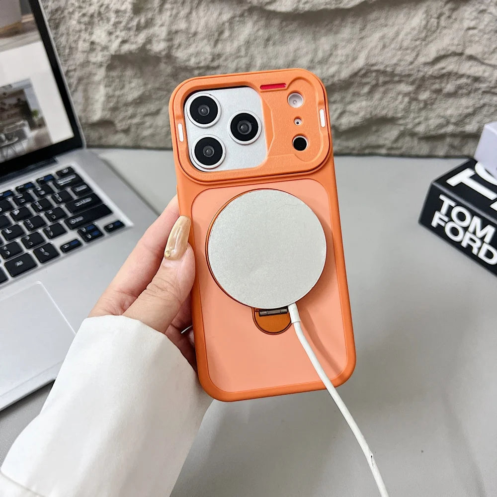 17pro Max Case Luxury Matte For Magsafe Bracket Case For iPhone 17 16 15 14 13 Pro Max Plus 12 11 17 Air Shockproof Holder Cover