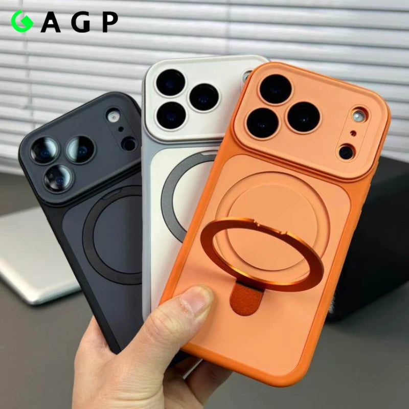 17pro Max Case Luxury Matte For Magsafe Bracket Case For iPhone 17 16 15 14 13 Pro Max Plus 12 11 17 Air Shockproof Holder Cover