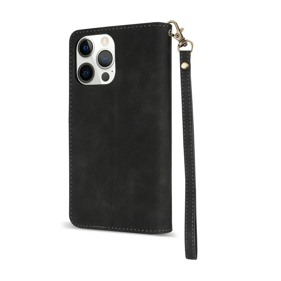 Wallet Multi-card Zipper Kickstand Magnetic Flip Leather Case For iPhone 16 Pro Max 15 Plus 14 13 Mini 12 11 SE 2 X XS XR 8 7 6s