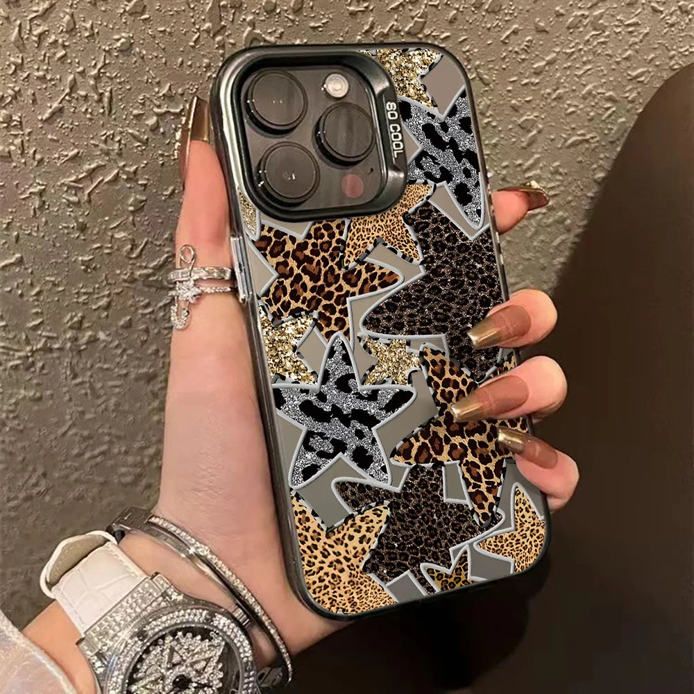 Leopard Print Phone Case For iPhone 16 13 15 14 11 12 17 Pro Max 16 Pro Max Shockproof Bumper Armour IMD Cover Funda Coque Shell