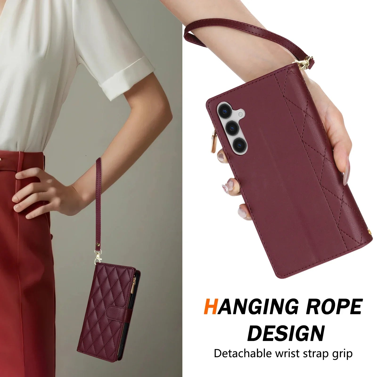 Crossbody Leather Case For Samsung Galaxy S26 S25 Edge S24 S23 Ultra S22 S21 FE Plus A17 A16 A36 A53 Zipper Card Wallet Cover