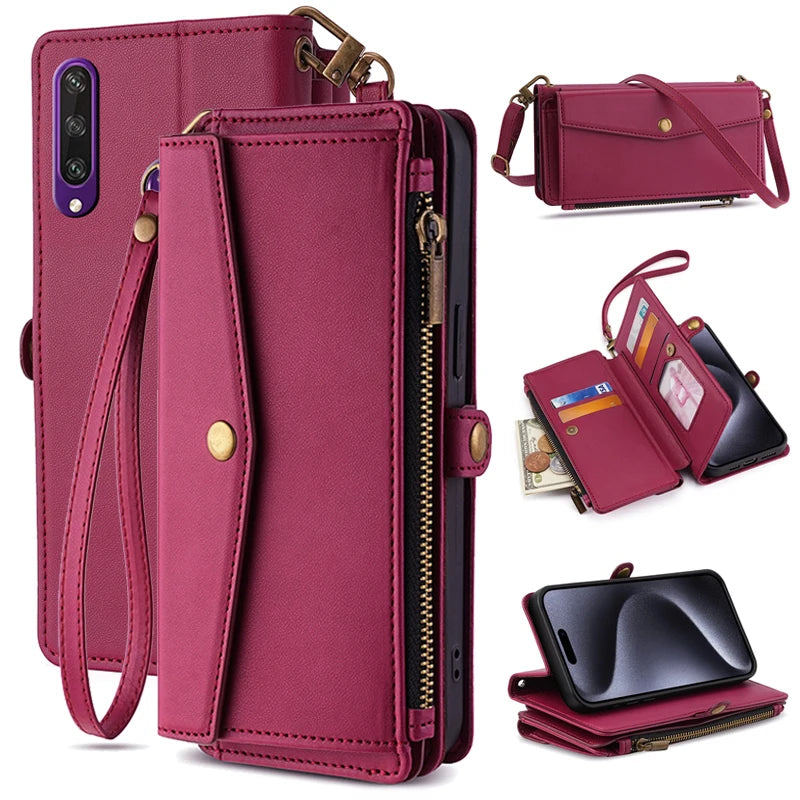 Zipper PU Leather Wallet Book Cover Phone Cases for iPhone 16 16E 17 Air Pro Plus Max Flip Cover Multifunksionele berging Bags