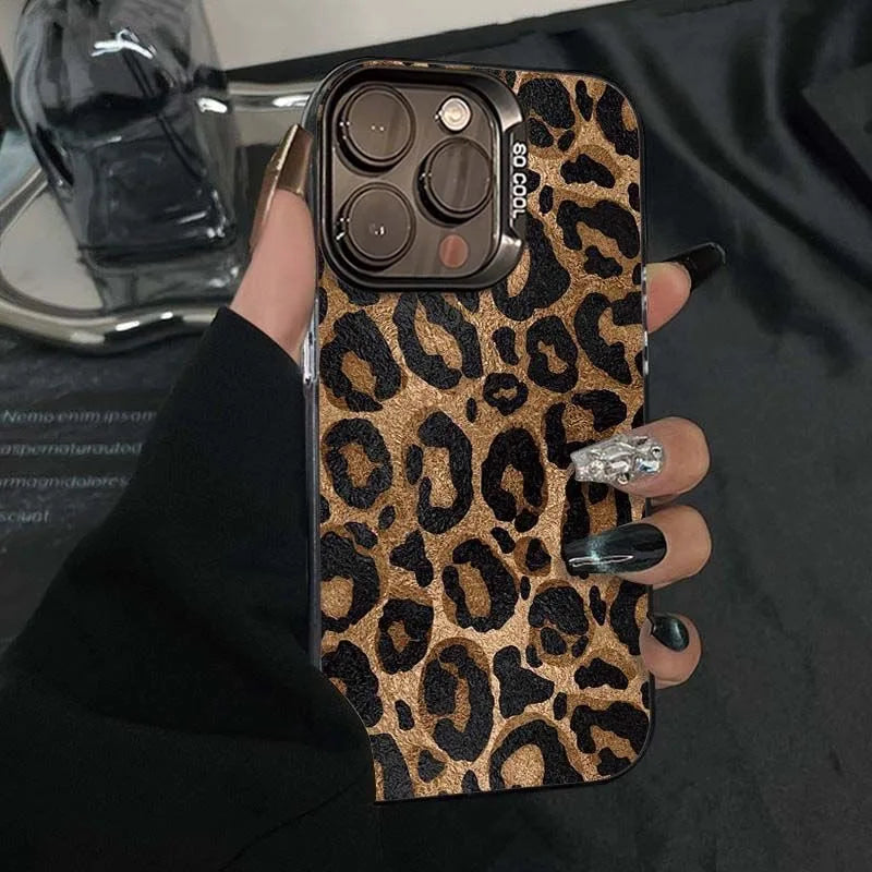Leopard Print Phone Case For iPhone 16 13 15 14 11 12 17 Pro Max 16 Pro Max Shockproof Bumper Armour IMD Cover Funda Coque Shell
