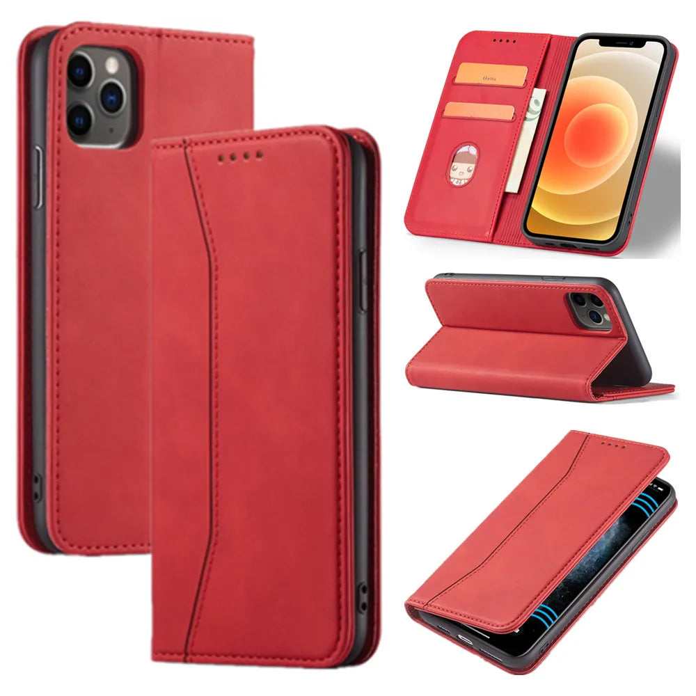 Flip Case for iPhone 17 16 15 Air 14 13 11 12 Mini Pro XS Max XR Plus Phone Bags Luxury Leather Wallet Cover with Stand Function