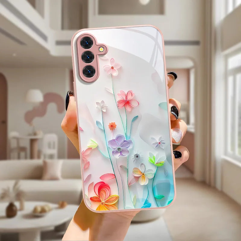 Tempered Glass Phone Case For Samsung S25 Ultra S26 S24 S23 S21 FE S22 Plus A56 5G A55 A54 A17 A36 A53 A52S A34 A16 Cases Cover