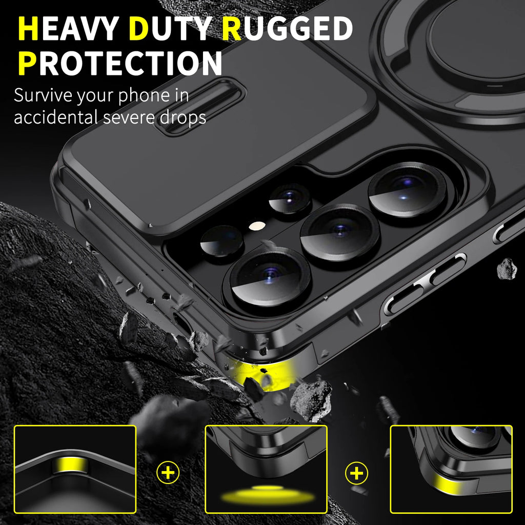 Magnetic Ring Stand Phone Case For Samsung Galaxy S26 Ultra S26+ Edge Slide Camera Lens Protection TPU Frame Plastic Back Cover