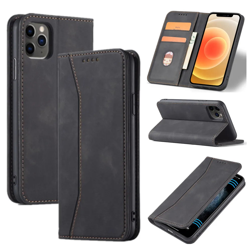 Flip Case for iPhone 17 16 15 Air 14 13 11 12 Mini Pro XS Max XR Plus Phone Bags Luxury Leather Wallet Cover with Stand Function