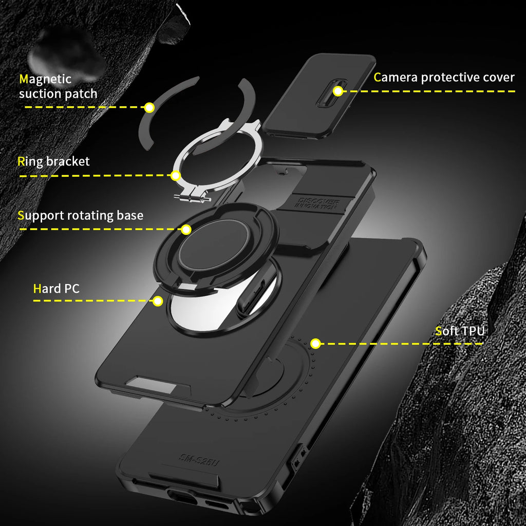 Magnetic Ring Stand Phone Case For Samsung Galaxy S26 Ultra S26+ Edge Slide Camera Lens Protection TPU Frame Plastic Back Cover