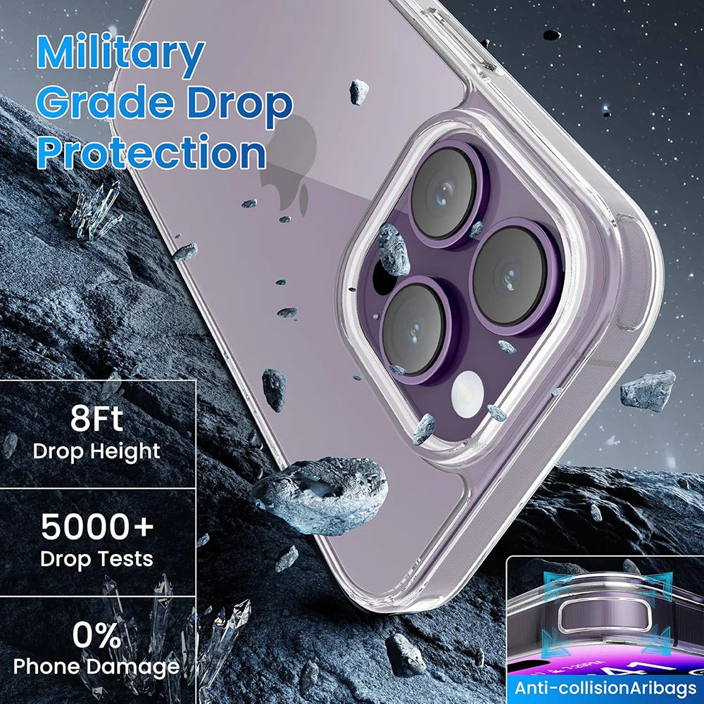 Hybrid Acrylic Airbag Shockproof Case For iPhone 16 15 14 13 12 11 Pro Max Plus Mini Clear Hard Back Cover Silicone Soft Shell