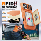 With Card Holder Sliding Camera Cover And Stand For iPhone 17 Pro/17 Pro Max Phone Case, Anti-Fall PC+TPU Wallet Case-Orange