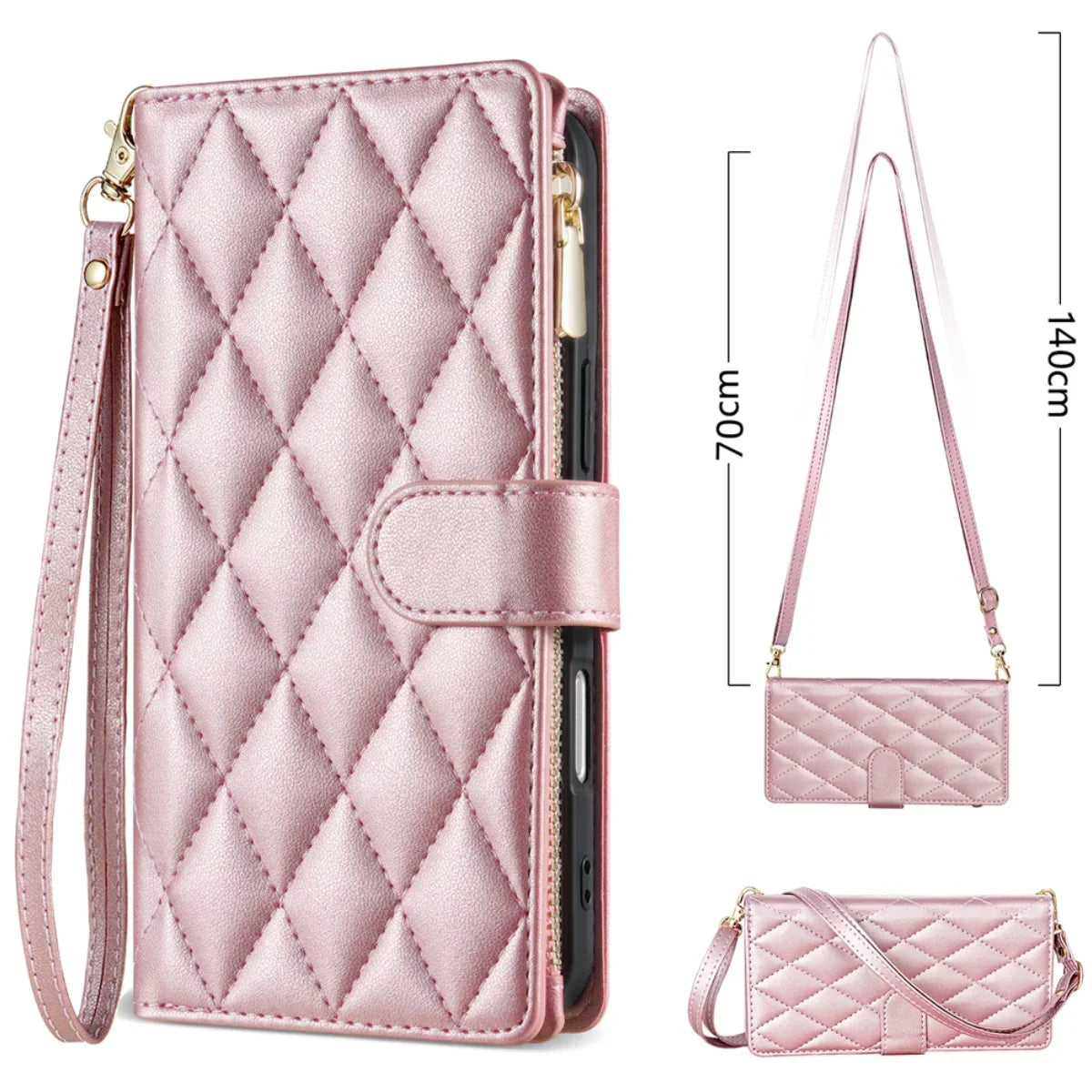 Crossbody Leather Case For Samsung Galaxy S26 S25 Edge S24 S23 Ultra S22 S21 FE Plus A17 A16 A36 A53 Zipper Card Wallet Cover