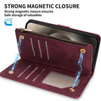 Wallet Multi-card Zipper Kickstand Magnetic Flip Leather Case For iPhone 15 Pro Max 14 Plus 13 Mini 12 11 XS XR SE 2022 8 7 6 6s