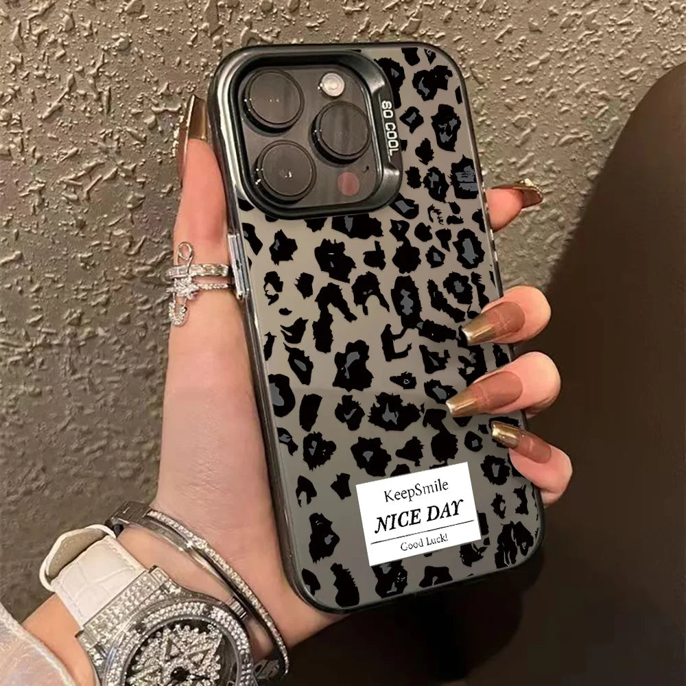 Leopard Print Phone Case For iPhone 16 13 15 14 11 12 17 Pro Max 16 Pro Max Shockproof Bumper Armour IMD Cover Funda Coque Shell