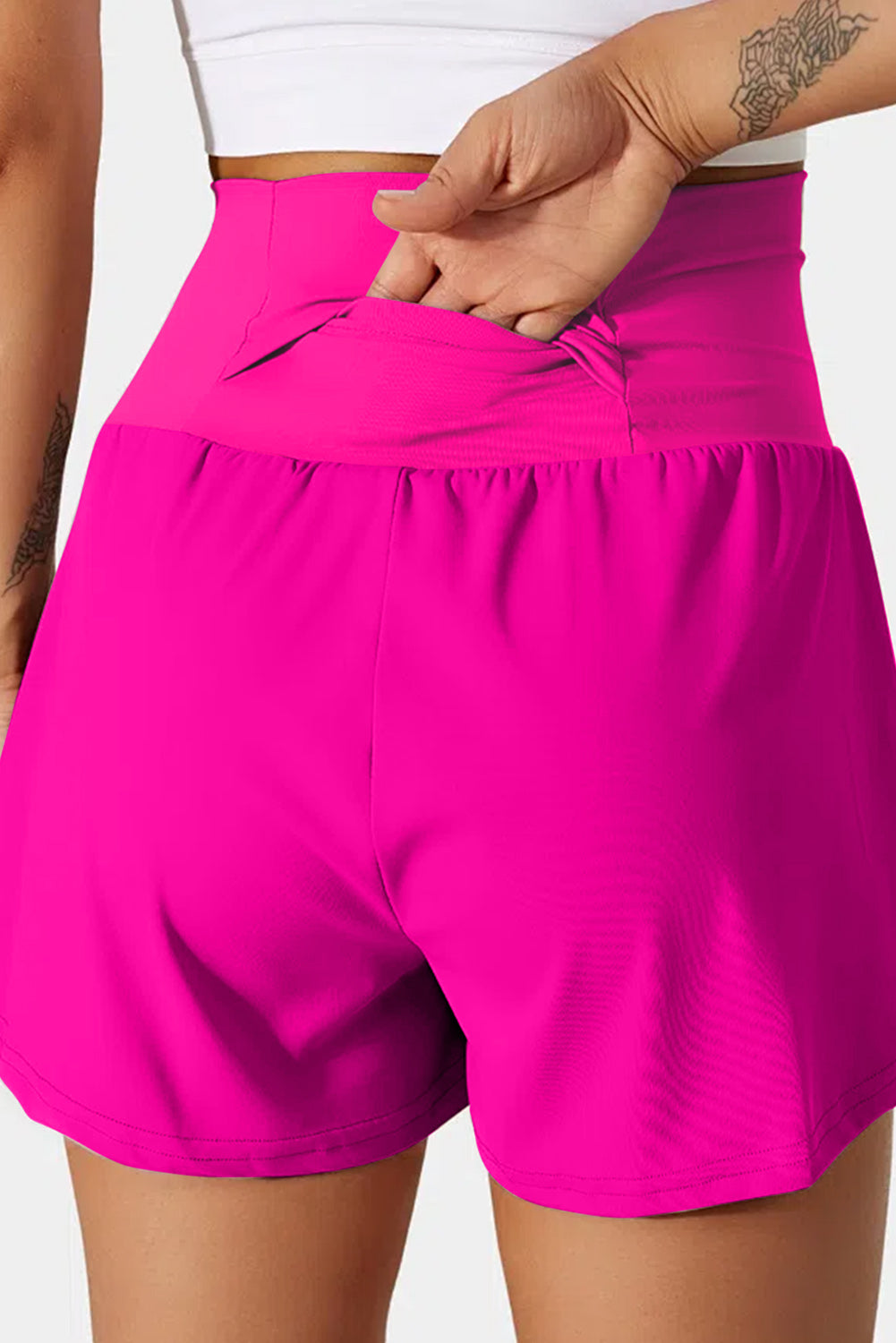 Rose Red Pocketed Wide Waistband Swim Shorts